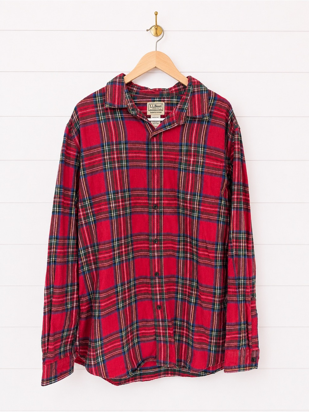 L.L. Bean Red Plaid Long-Sleeve Button-Down Shirt